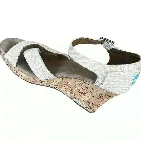 TOMS Wedge Sandals Cork Oatmeal Burlap Criss Cross Sienna Platform Women’s S 10 - Picture 6 of 6